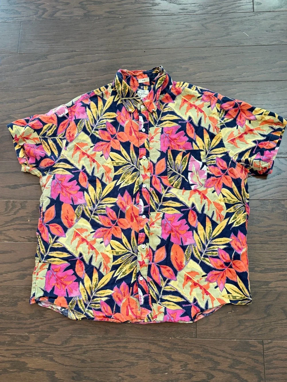J.Crew Men’s Slim 100% Linen Tropical Floral Hawaiian Shirt Size XL Slim